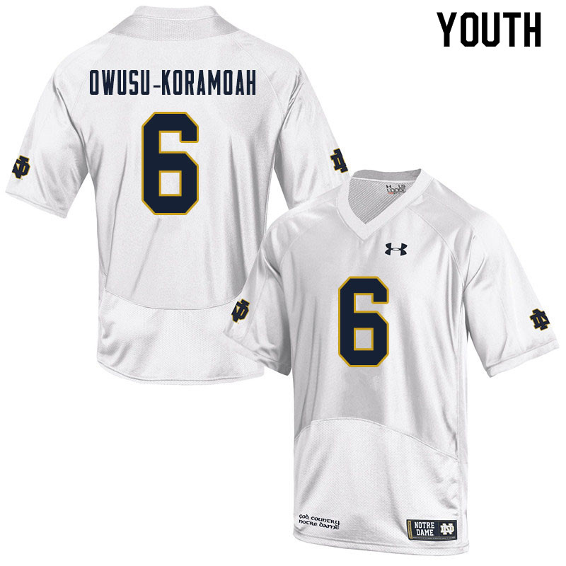 Youth NCAA Notre Dame Fighting Irish #6 Jeremiah Owusu-Koramoah Stitched College Under Armour Authentic White Football Jersey TH10S26DE